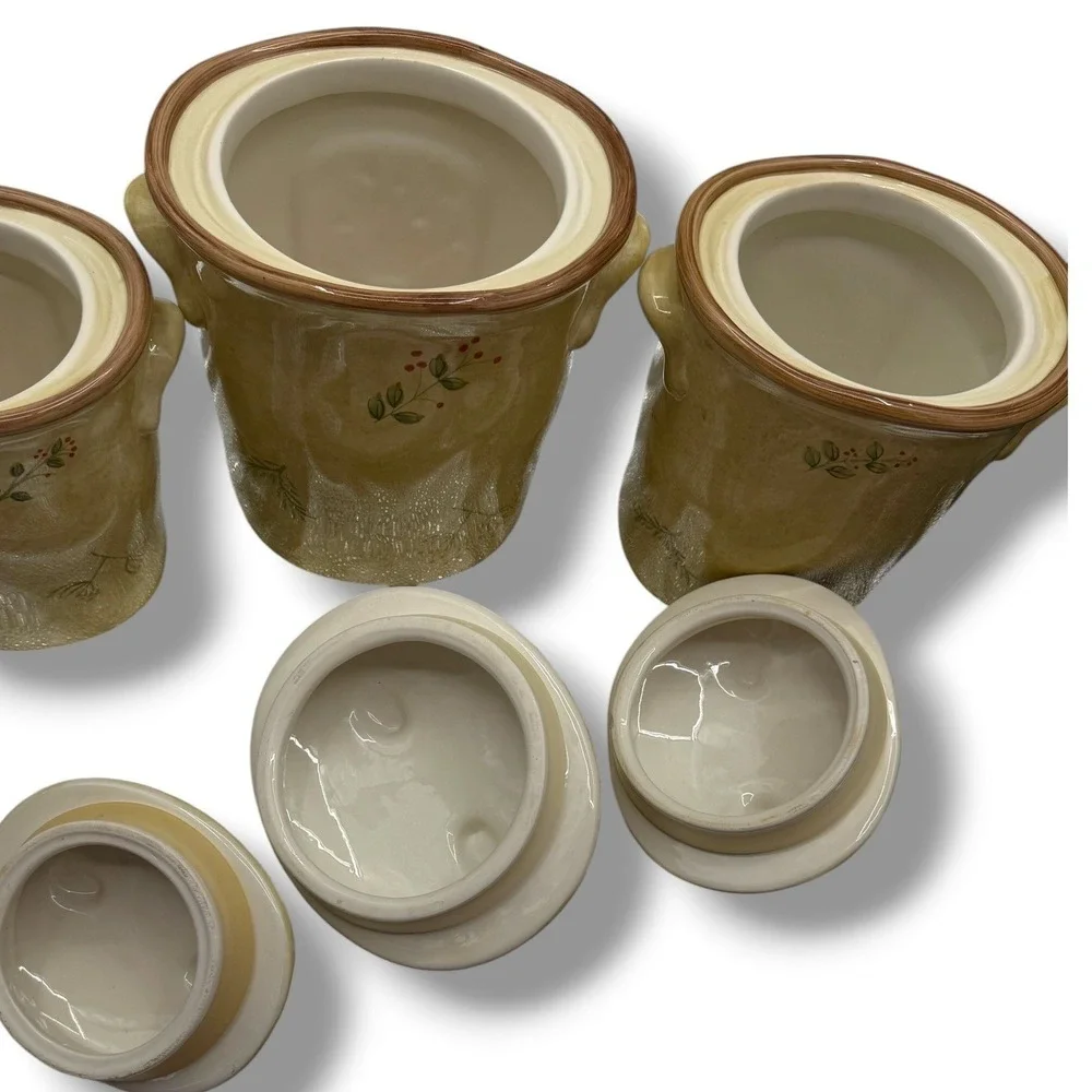 Vintage‎ Cheri Bloom 222 Fifth 3 Piece Canister Set Yellow Ceramic Farmhouse